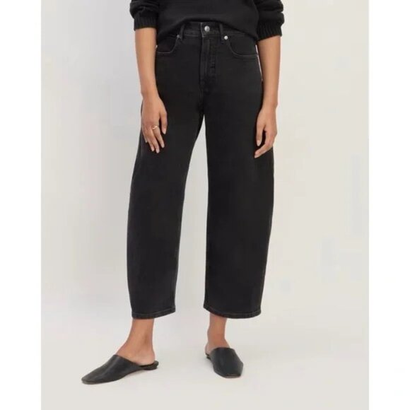 Everlane Way-High Barrel Jeans Black Curved Leg Cropped Denim | Size 8R | EUC - Picture 2 of 11